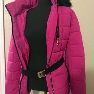 MICHAEL Michael Kors Fuchsia Puffer Jacket with Belt